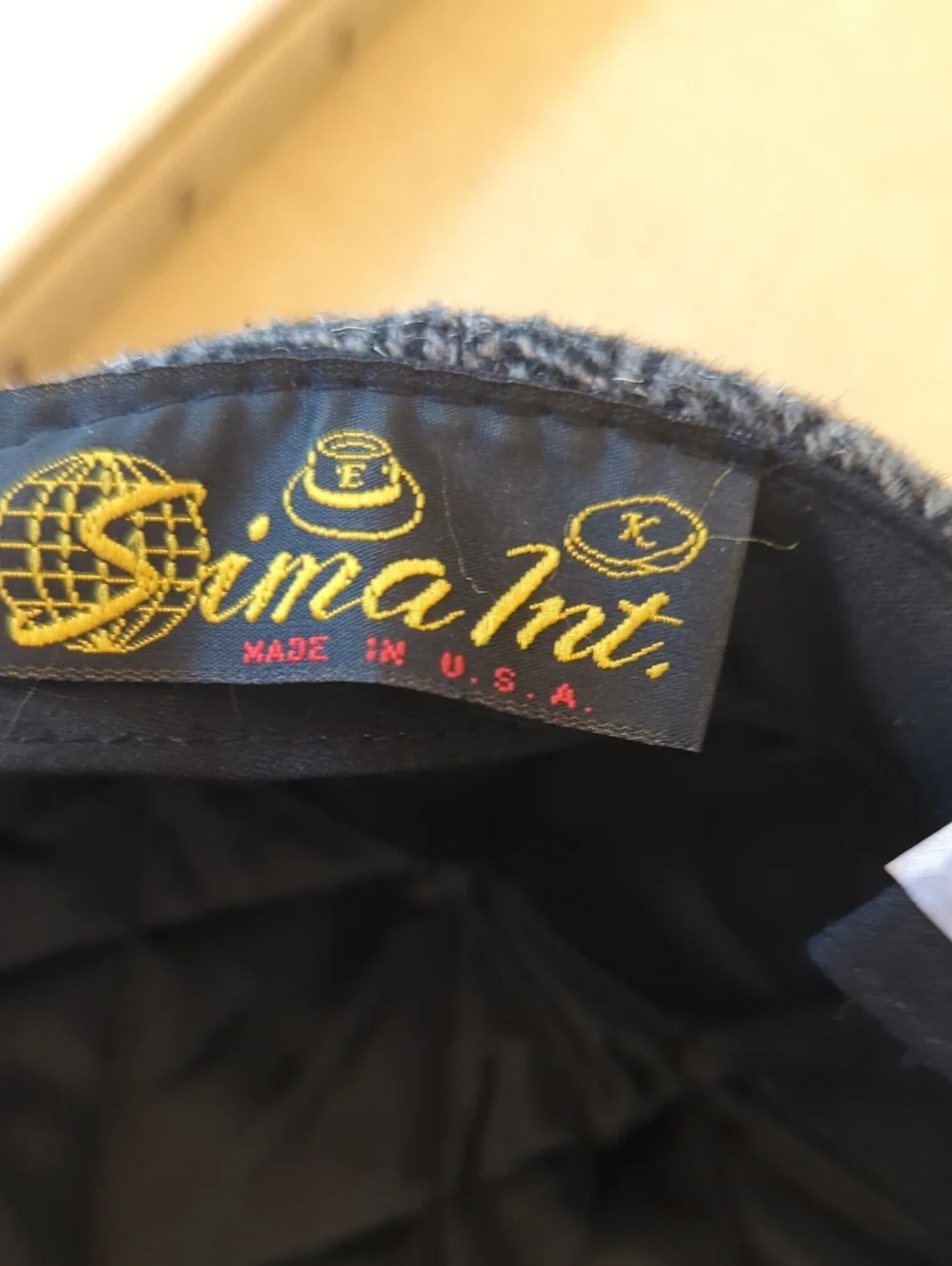 Vintage Sima Int. 100% Pure Wool Herringbone Skipper Cap Hat Black Grey  XL